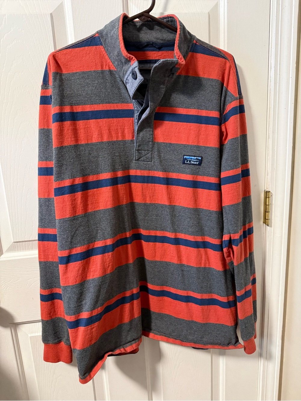 Vintage L.L.Bean Orange, Gray & Navy Striped Rugby Pullover Men’s XL